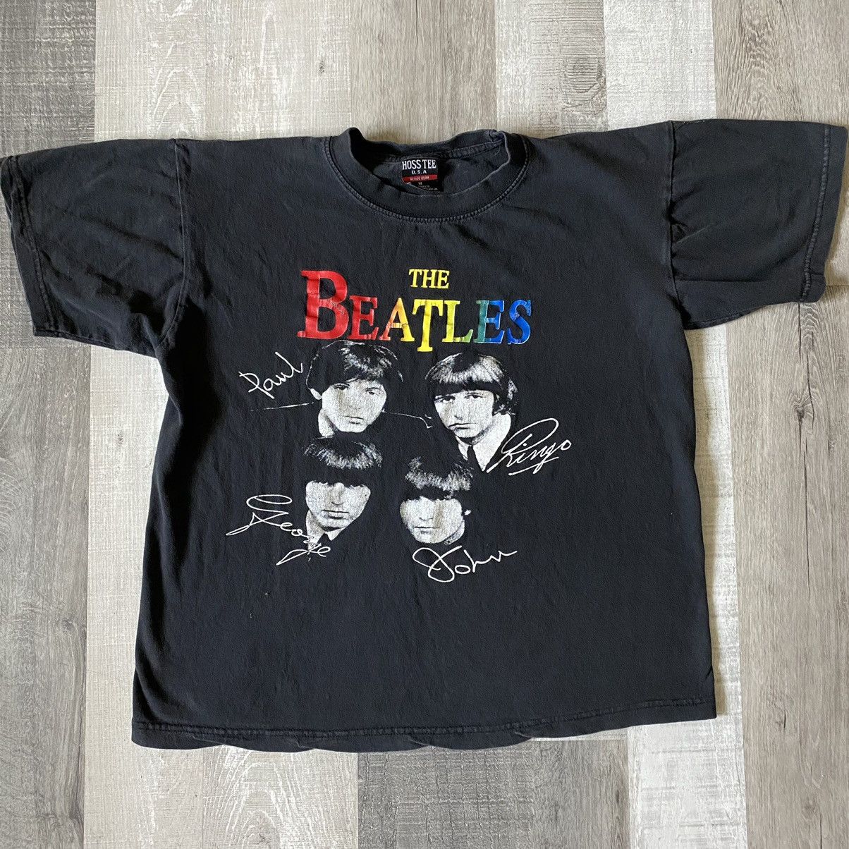 Vintage sold The Beatles Tour Black Band Tee Shirt Tshirt Men Large Graphic