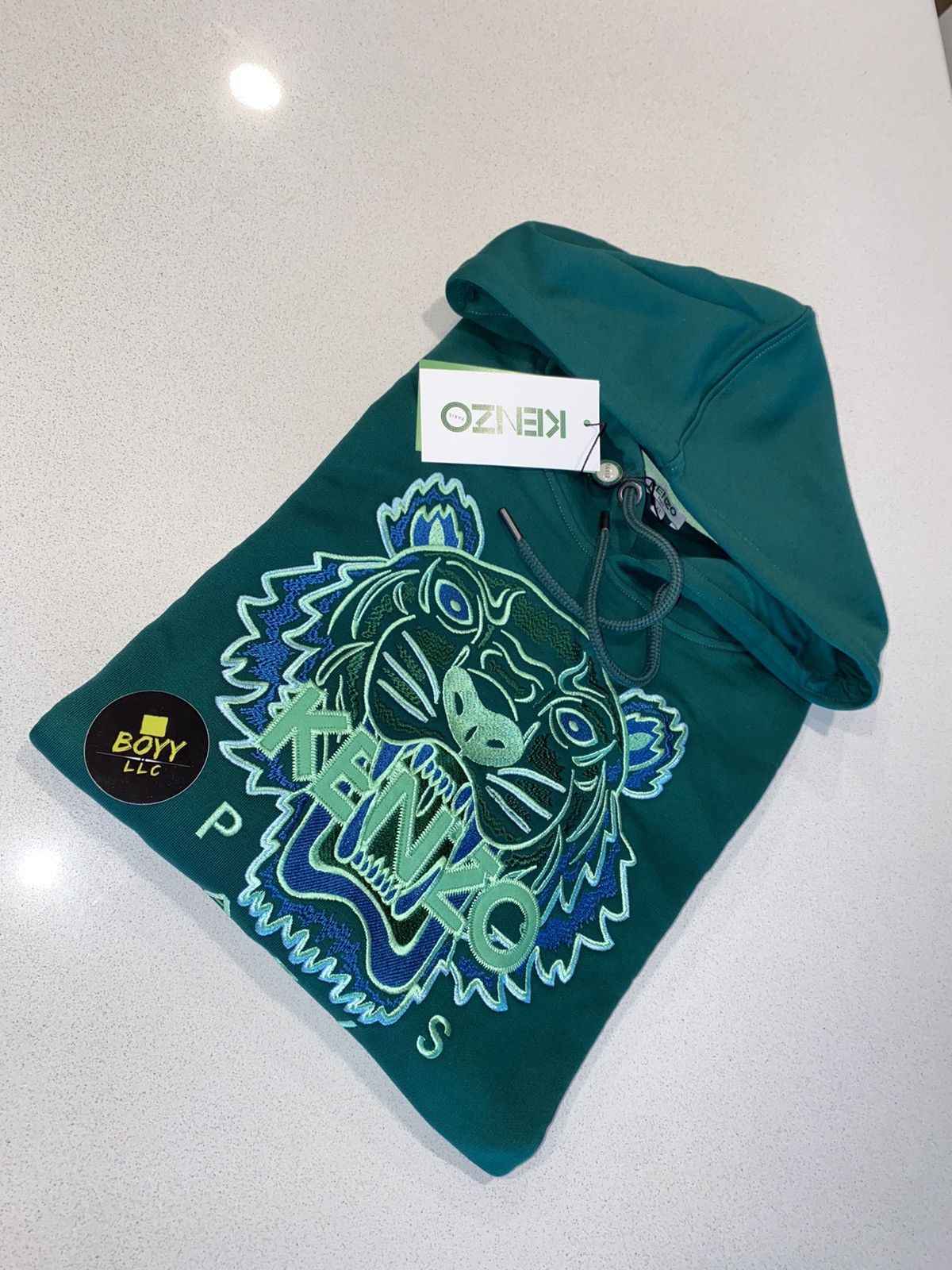 image of Kenzo Tiger Embroidered Logo Hoodie in Green, Men's (Size XL)