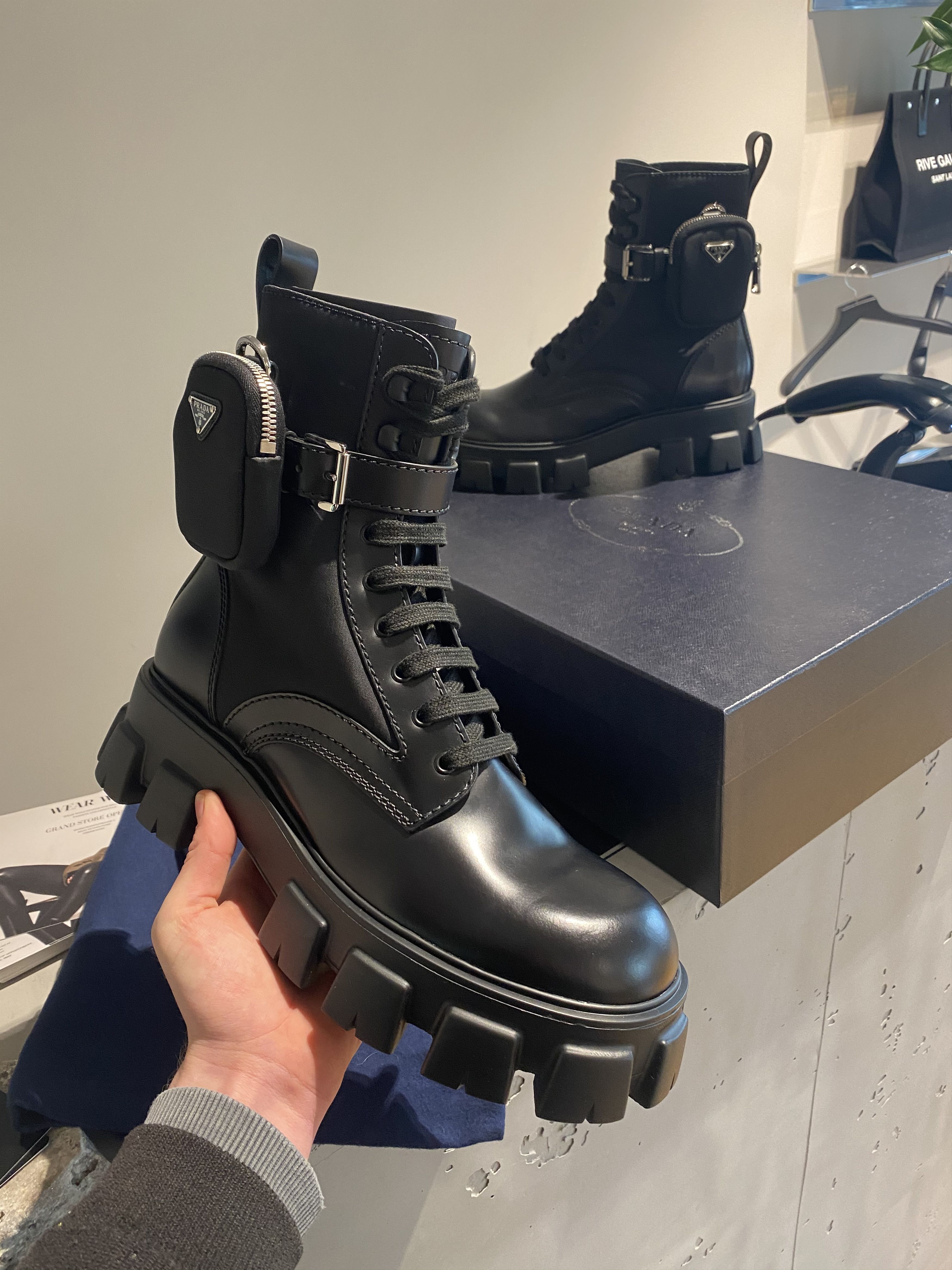 Ankle Pouch Combat Boots Prada Ankle Pouch Combat Boots In Black