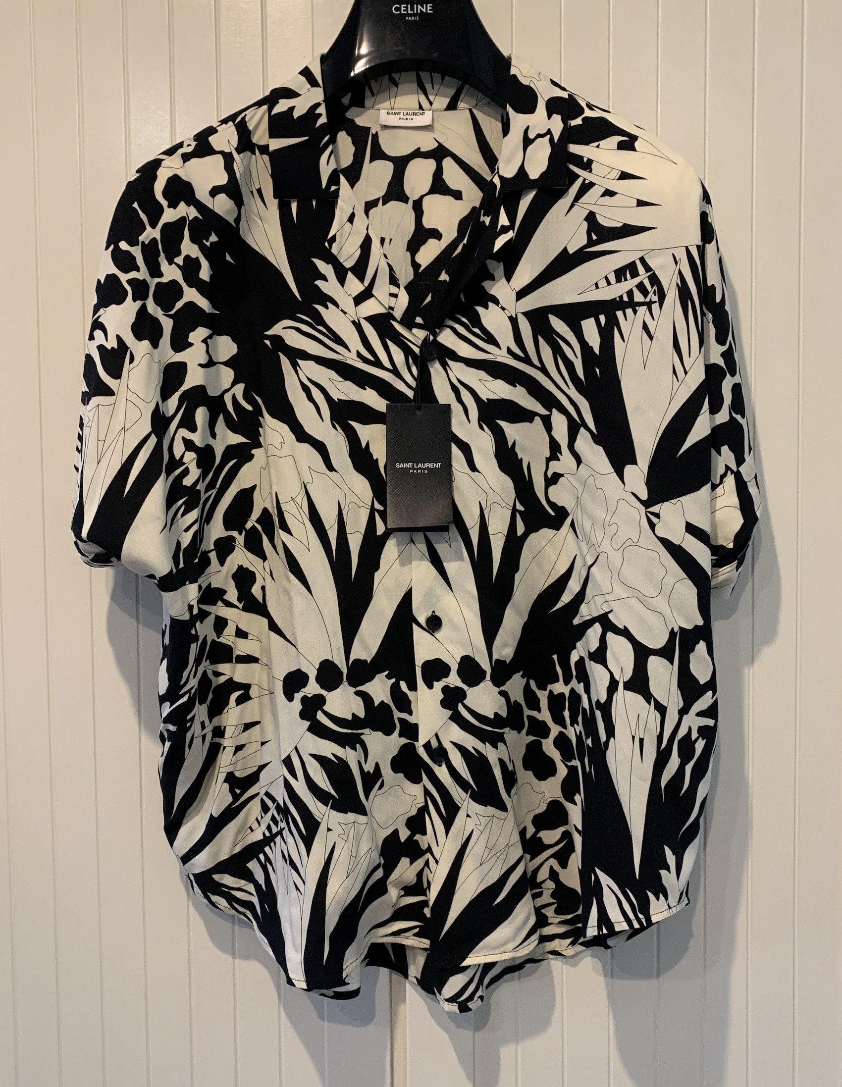 image of Saint Laurent Paris Ss'20 Shirt Viscose Jungle Print in Black White, Men's (Size Medium)