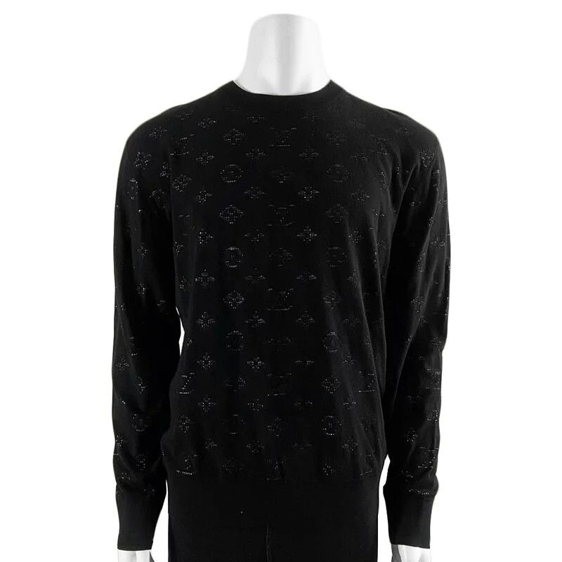 Louis Vuitton Black Knit Drop Needle Monogram Crewneck Sweatshirt XL Louis  Vuitton