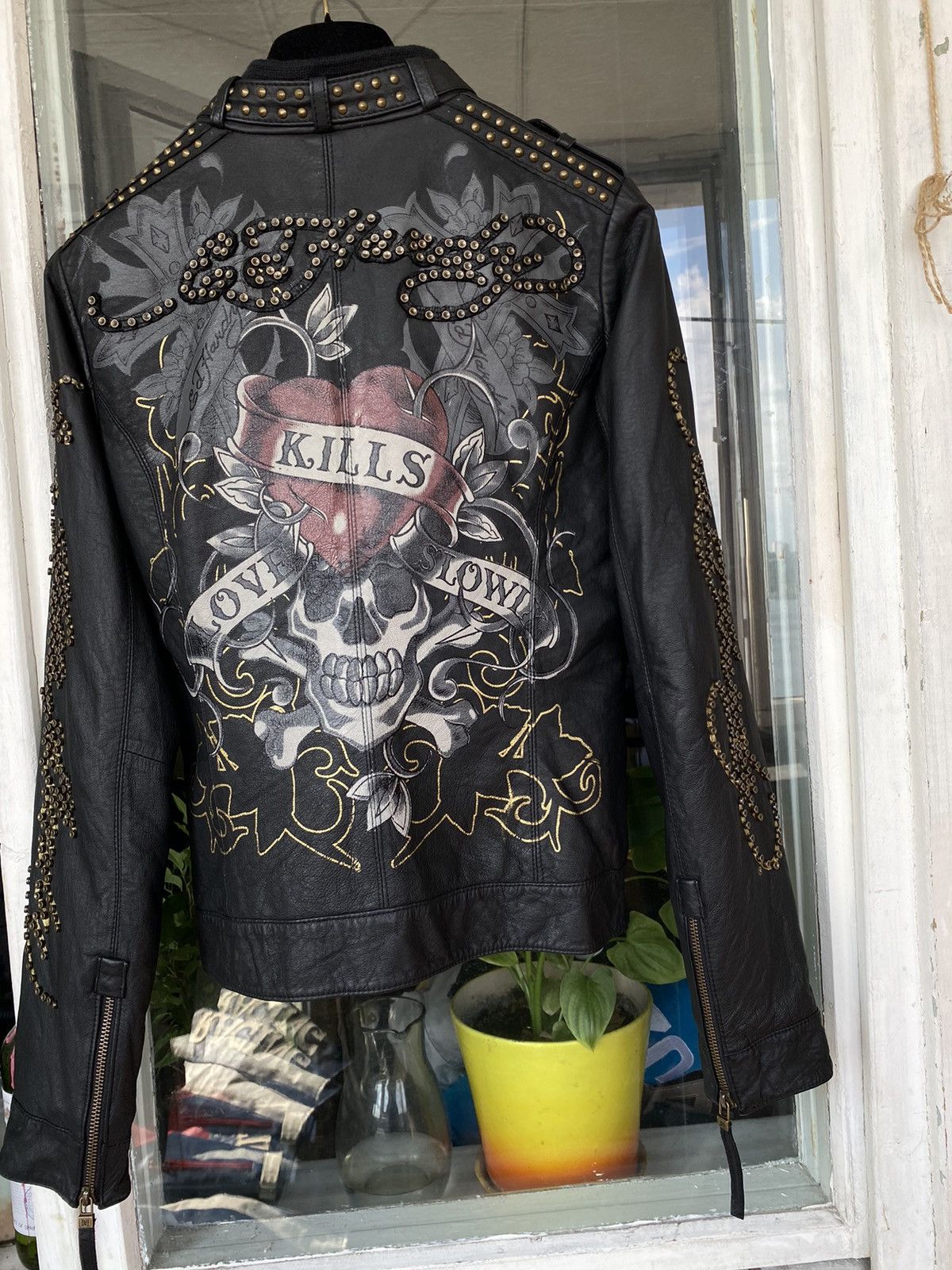 Vintage Vintage Ed hardy Jacket Leather motorcycle bomber Size US S / EU 44-46 / 1 - 1 Preview
