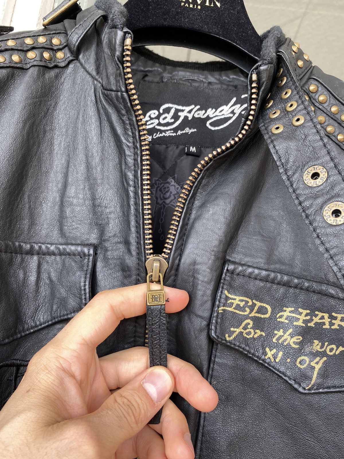 Vintage Vintage Ed hardy Jacket Leather motorcycle bomber Size US S / EU 44-46 / 1 - 12 Thumbnail