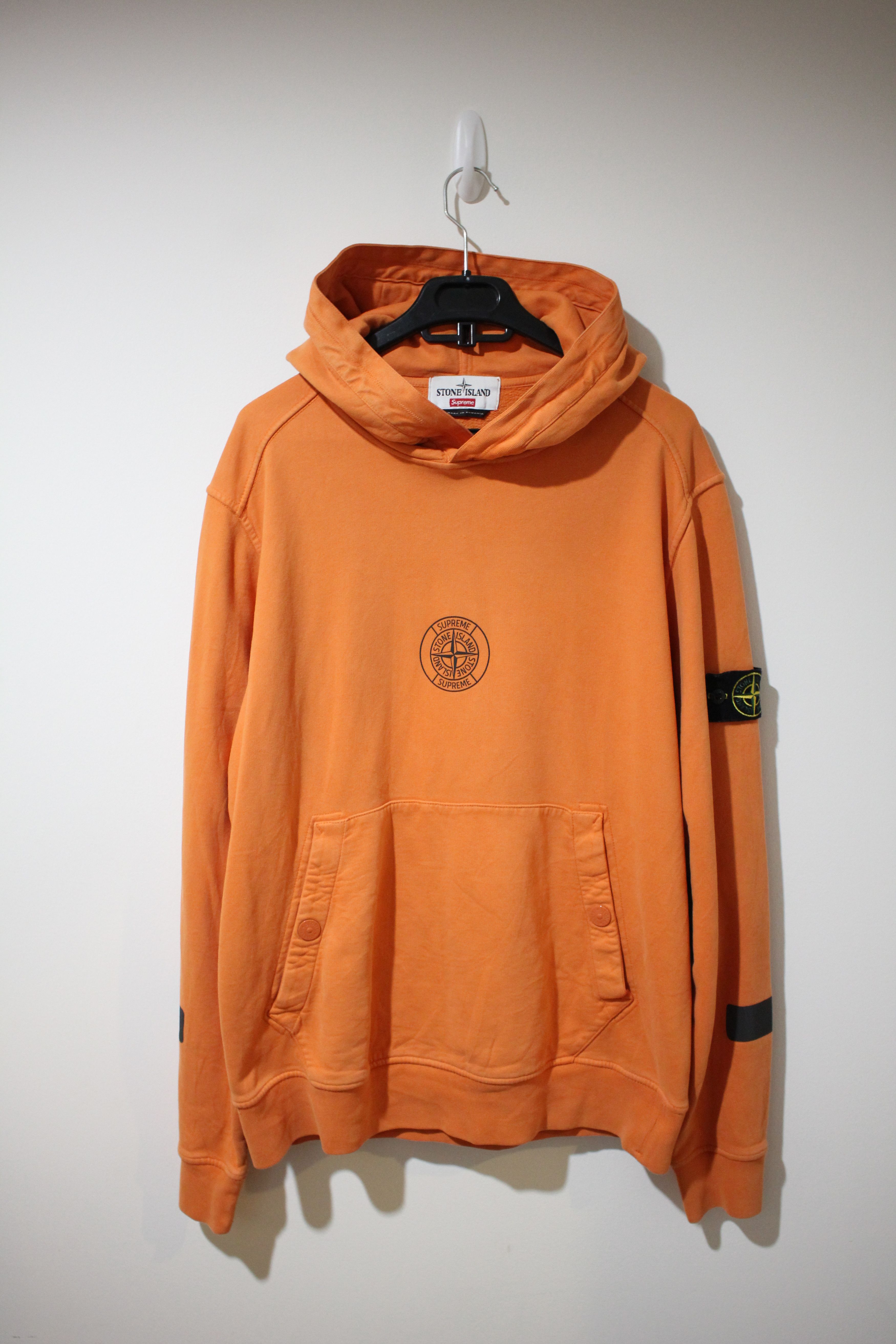 Stone Island Supreme Supreme x Stone Island Hooded Sweatshirt Orange FW2017 Grailed