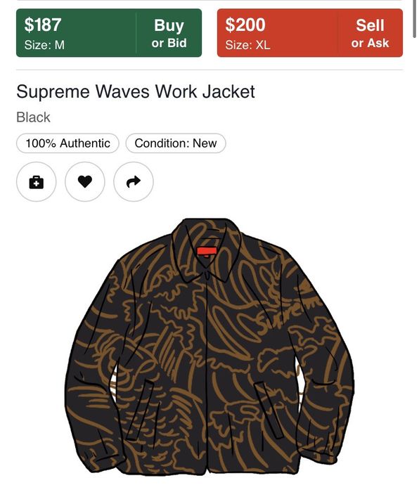 Supreme Supreme Waves Work Jacket Black Size Large | Grailed