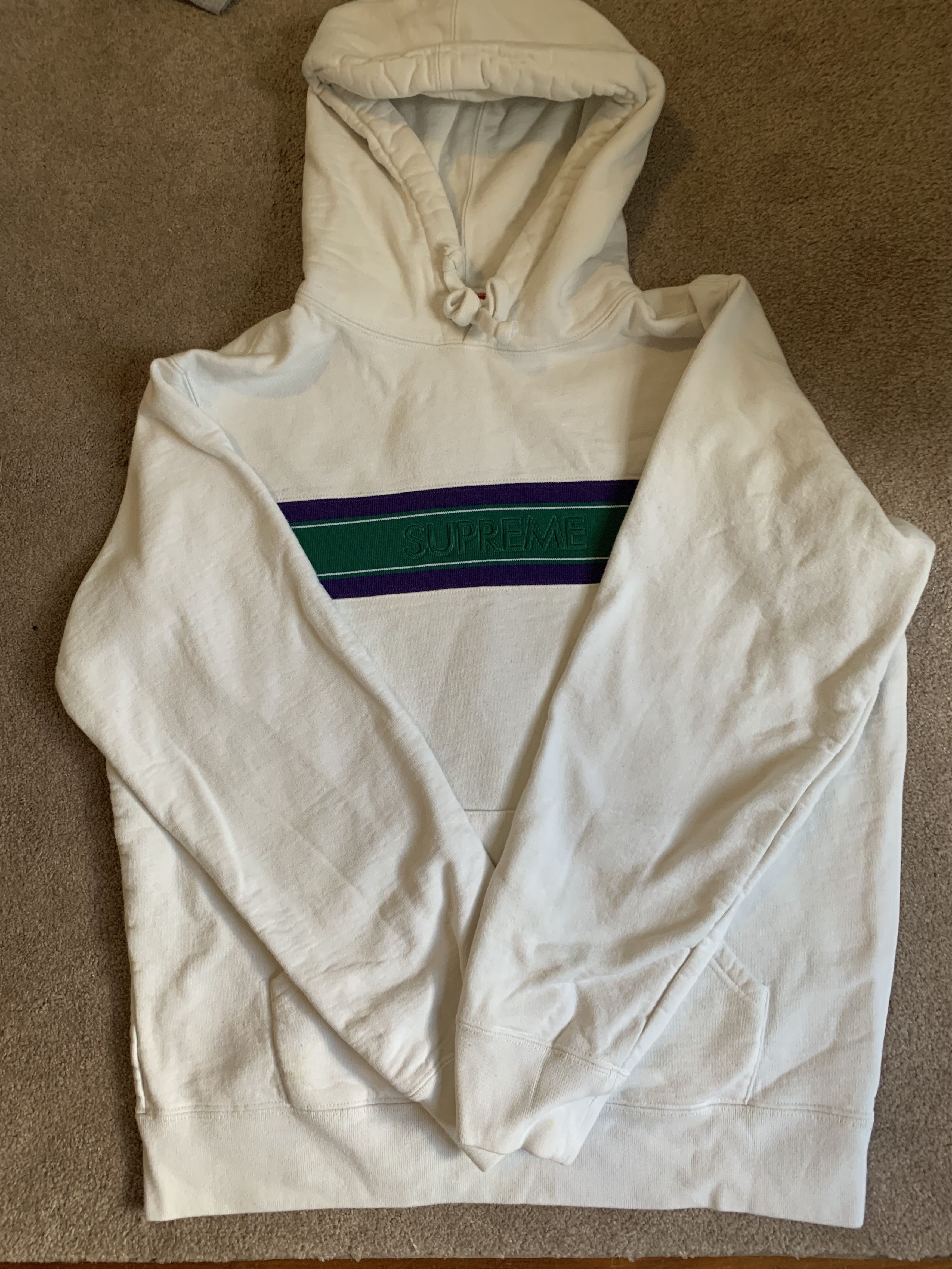 Supreme Supreme Chest Stripe Logo Hooded Sweatshirt White Purple ...