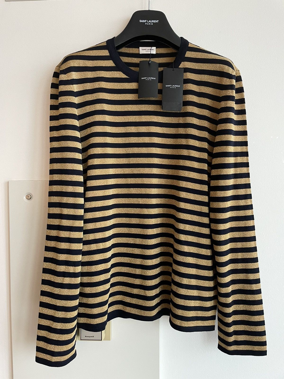 Hedi Slimane × Saint Laurent Paris × Yves Saint Laurent $1,250 Value New Runway Limited Edition Gold Striped Shirt Size US L / EU 52-54 / 3 - 6 Thumbnail