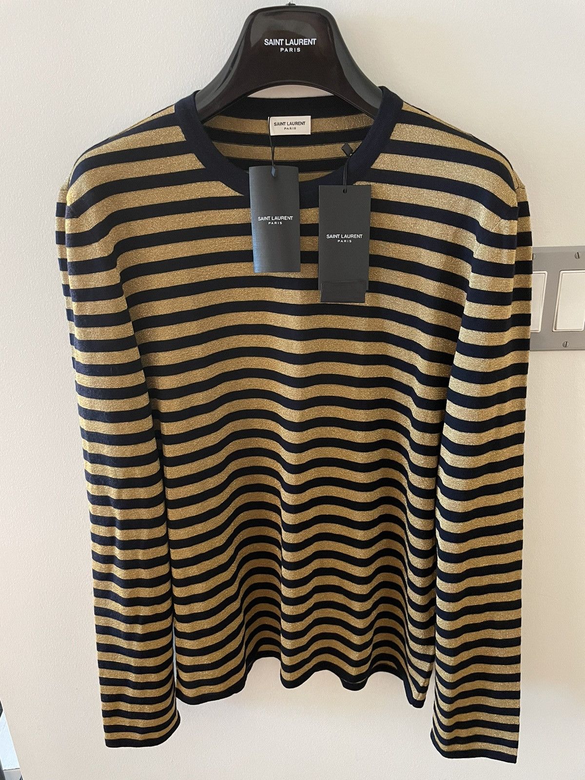 Hedi Slimane × Saint Laurent Paris × Yves Saint Laurent $1,250 Value New Runway Limited Edition Gold Striped Shirt Size US L / EU 52-54 / 3 - 13 Thumbnail