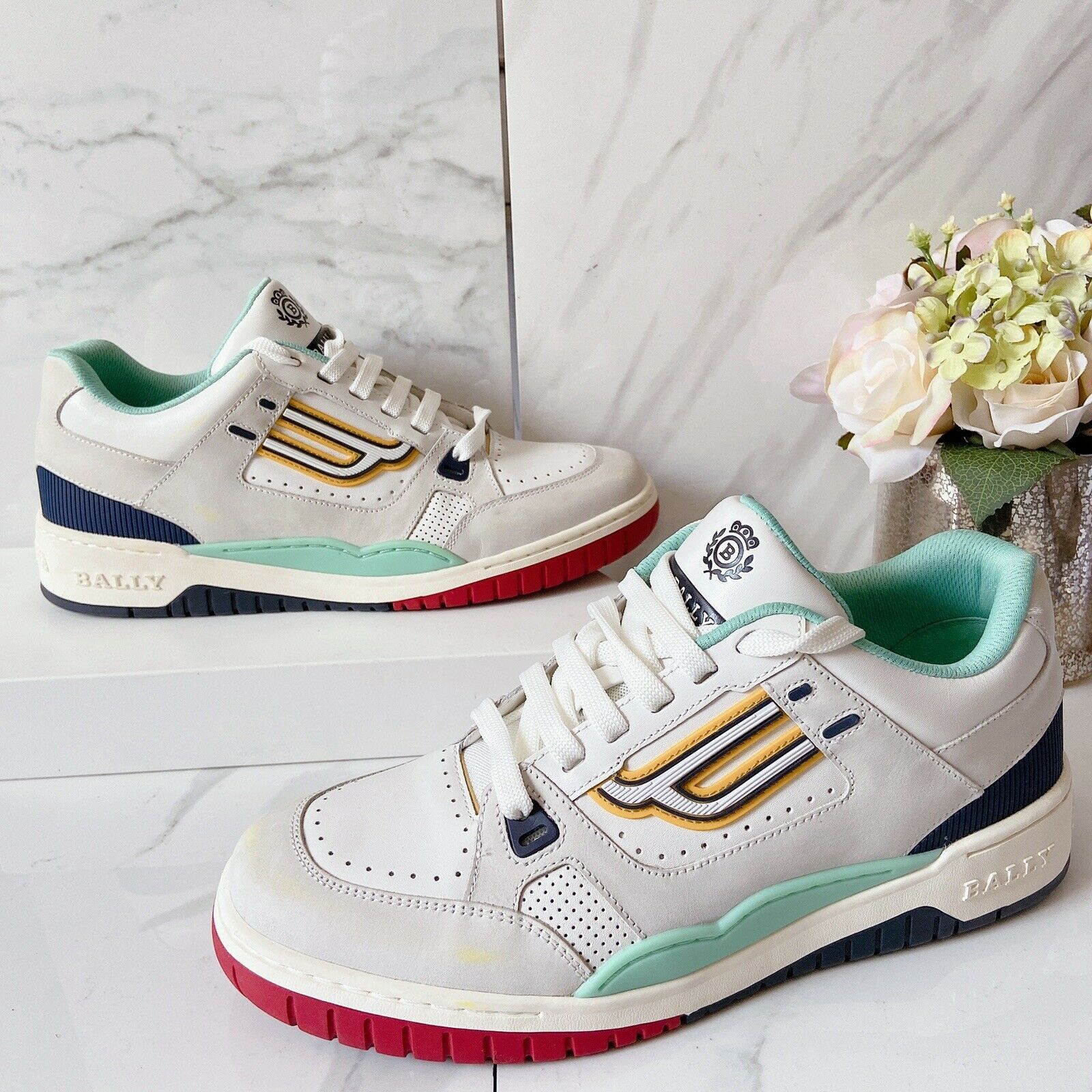 Bally Bally Kuba Mens Low Top Lace Up Sneakers White Green Blue Grailed