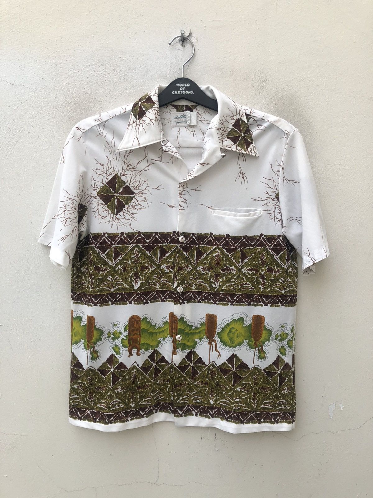 Vintage Vintage 70s MALIHINI Tiki Idol Open Collar Hawaiian Shirt Size US M / EU 48-50 / 2 - 3 Thumbnail
