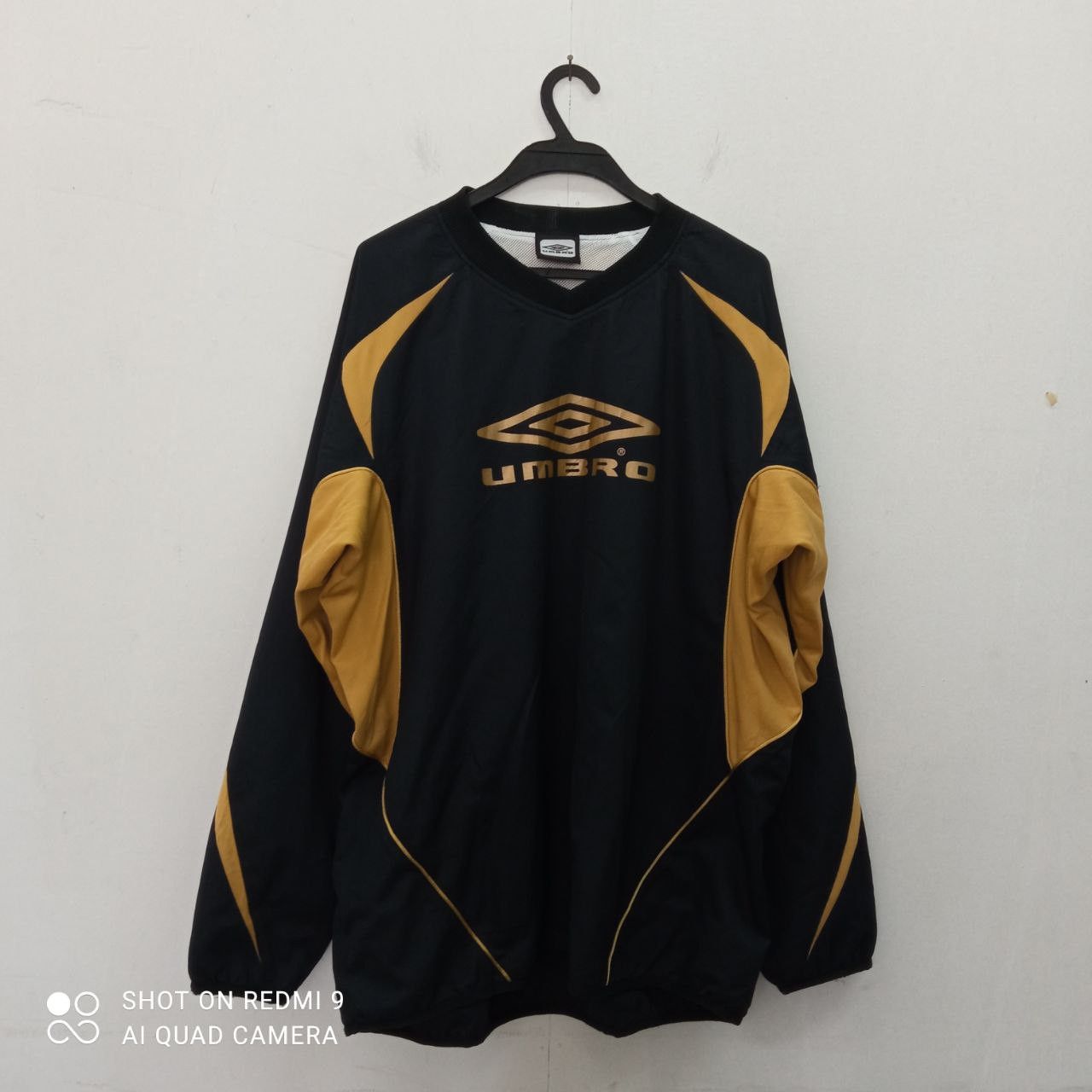 image of Umbro Stripe Big Logo Black Gold Sweater, Men's (Size 2XL)