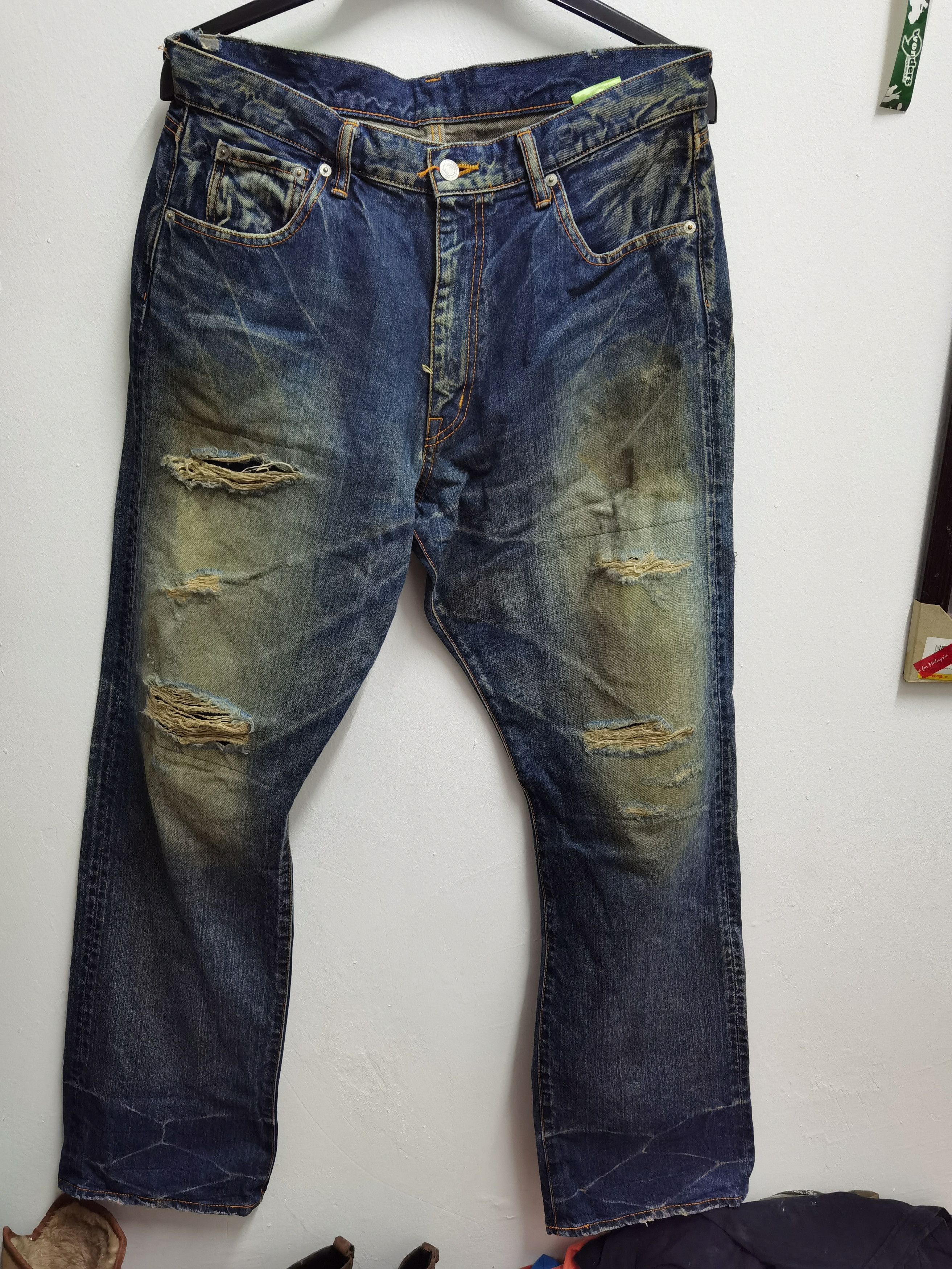 Japanese Brand Distressed swagger denim 2006 production Size US 35 - 1 Thumbnail