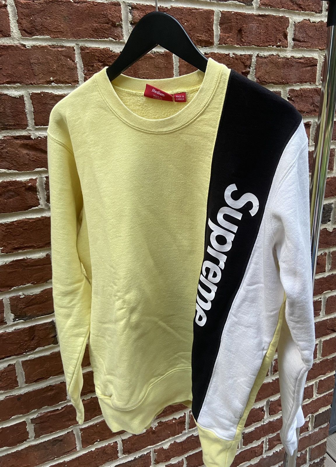 Supreme Supreme Paneled Crewneck Pale Yellow Grailed