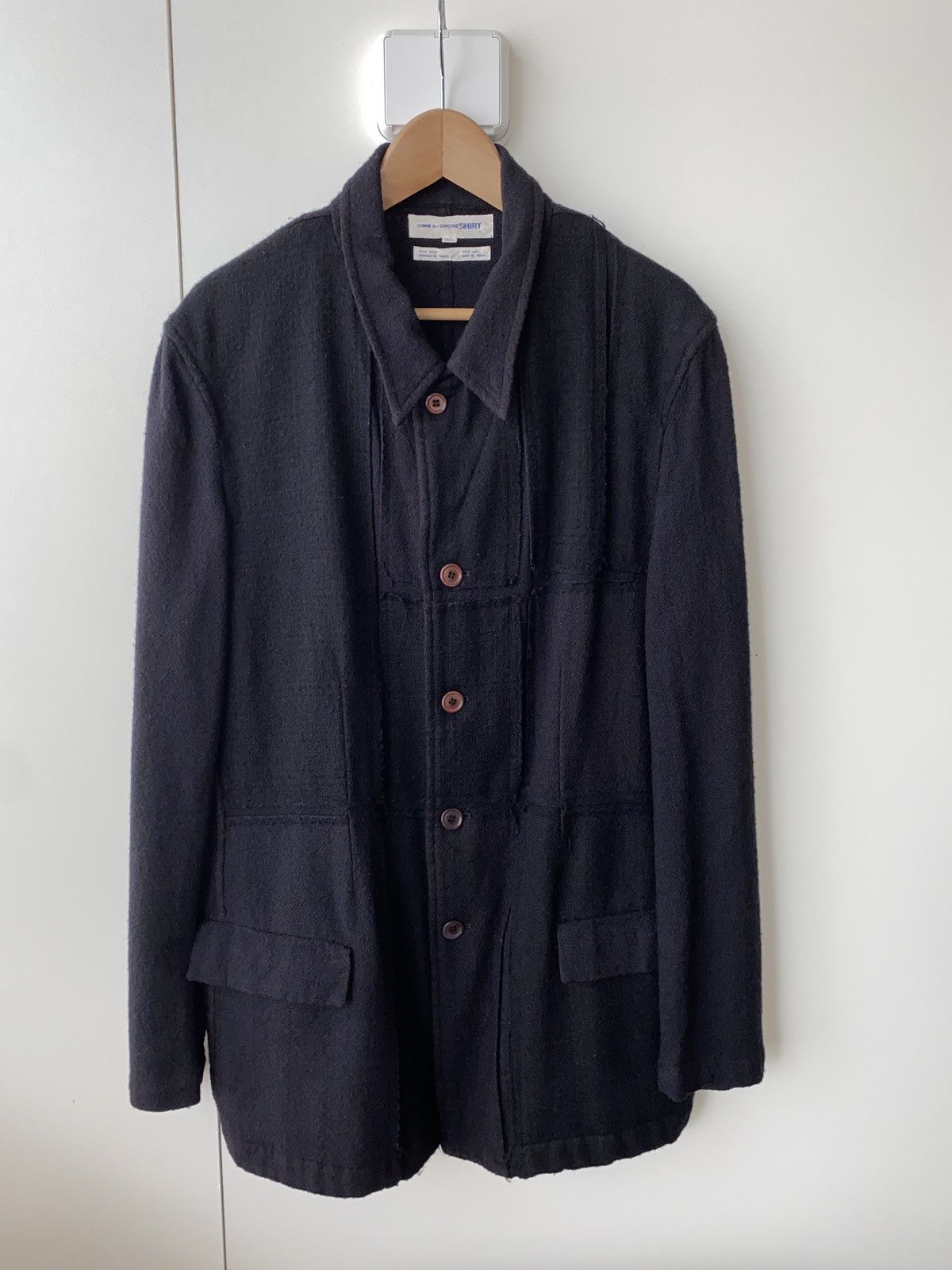 image of Comme Des Garcons Shirt Patchwork Black Wool Jacket, Men's (Size Large)