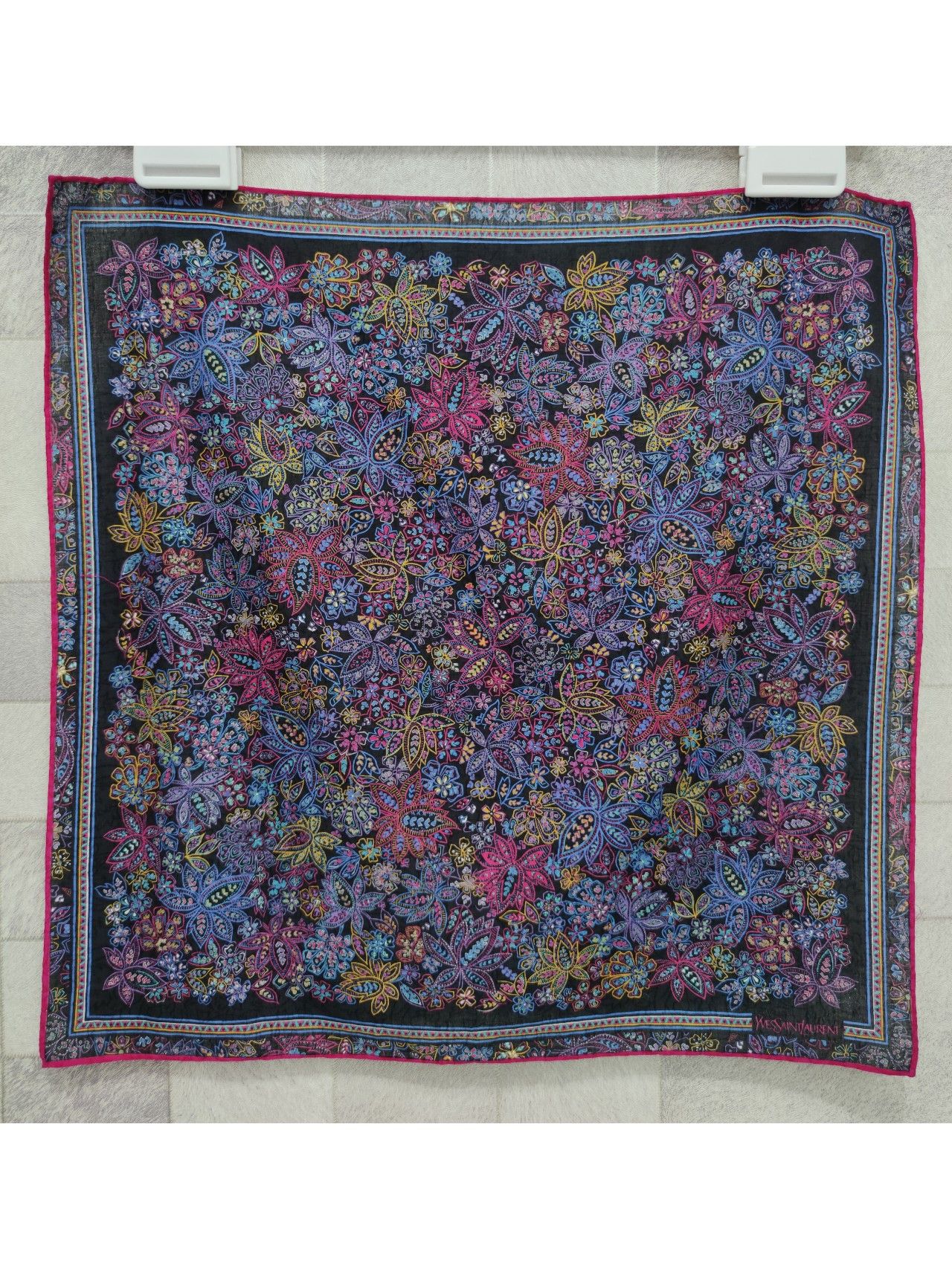 Yves Saint Laurent YSL Beautiful Floral Design Neckerchief Handkerchief Size ONE SIZE - 3 Thumbnail