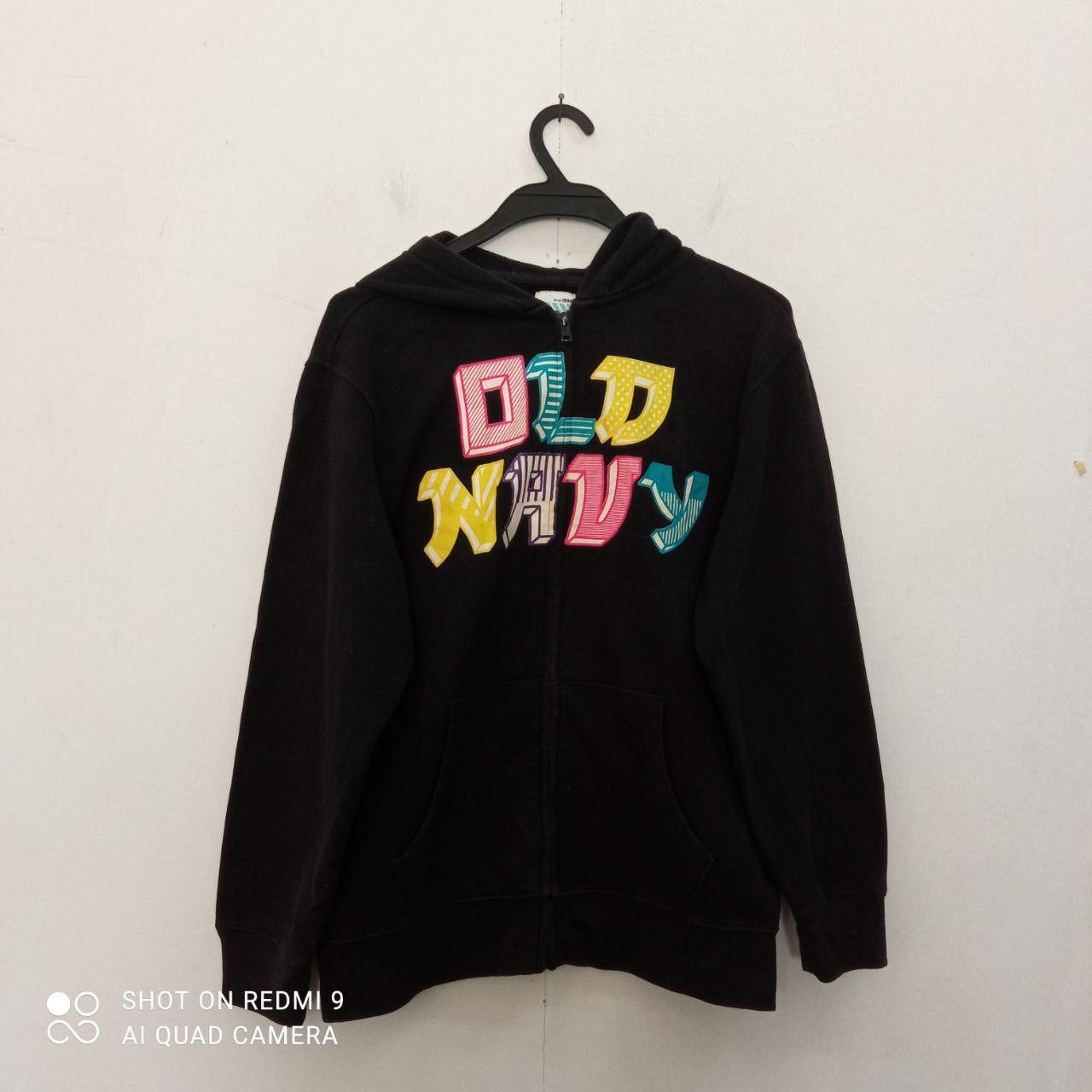 image of Colourful Big Logo Spell Out Black Hoodie, Men's (Size Large)