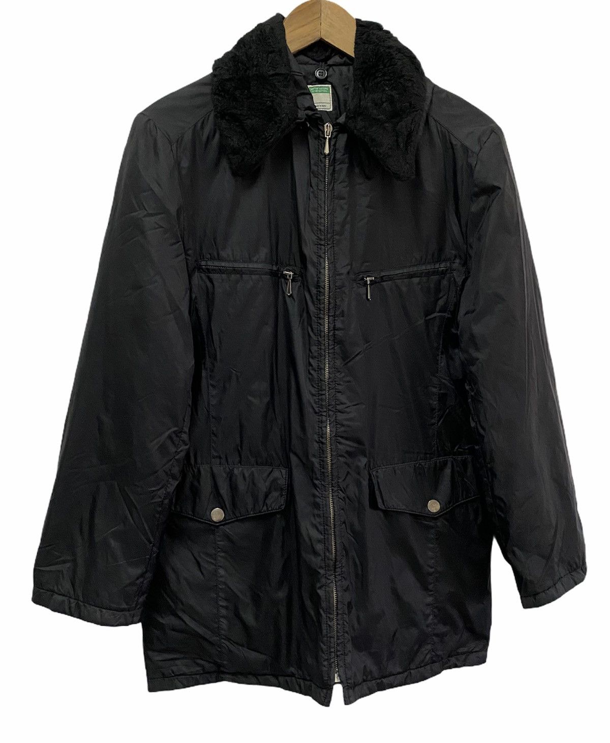 Benetton × United Colors Of Benetton 💥United Colors Of Benetton Black Shearling Nylon Coat Size US M / EU 48-50 / 2 - 2 Thumbnail
