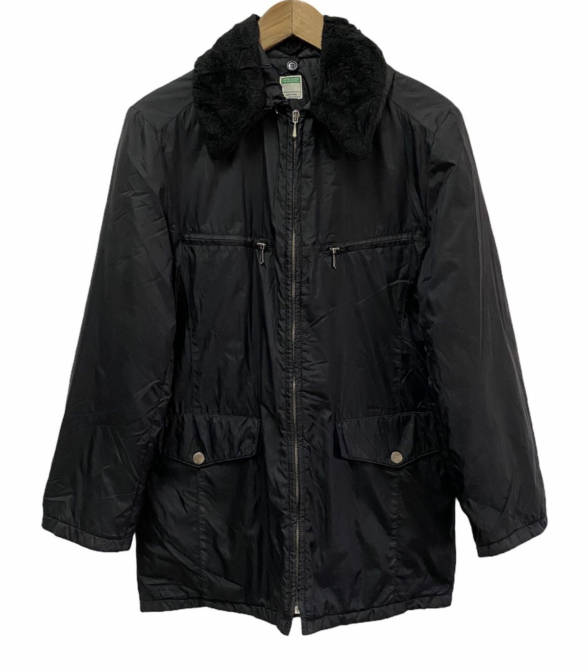 Benetton × United Colors Of Benetton 💥United Colors Of Benetton Black Shearling Nylon Coat Size US M / EU 48-50 / 2 - 1 Thumbnail