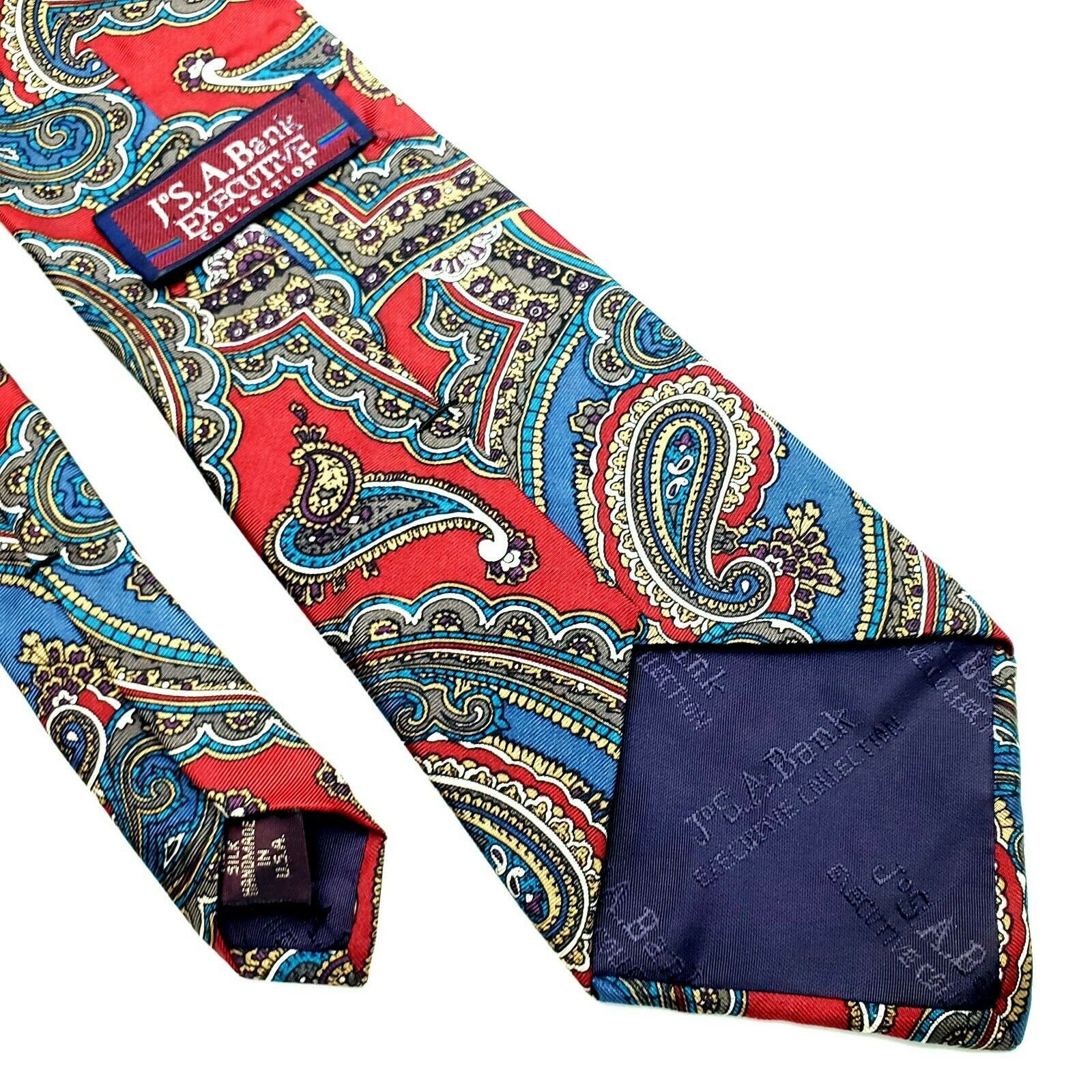 Jos. A. Bank Jos A Bank Silk Tie Red Print Paisley Wide USA Executive Size ONE SIZE - 5 Thumbnail