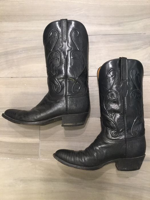 Lucchese LUCCHESE VINTAGE LIZARD BLACK LEATHER COWBOY WESTERN BOOTS ...