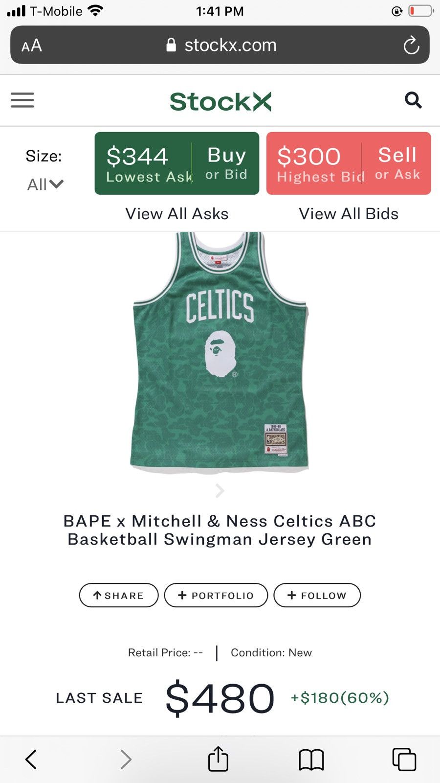 BAPE x Mitchell & purchases Ness Celtis ABC Basketball Swingman Jersey Green