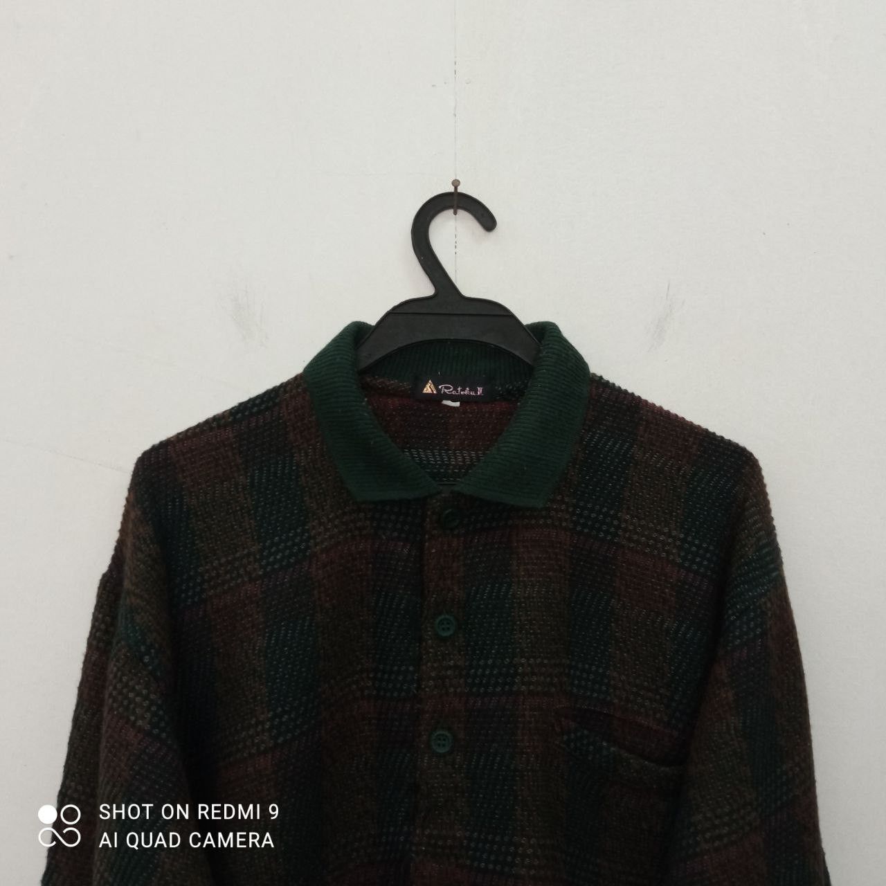 image of Ratoku Ii Checkered Knitwear Button Ups in Green, Men's (Size Medium)