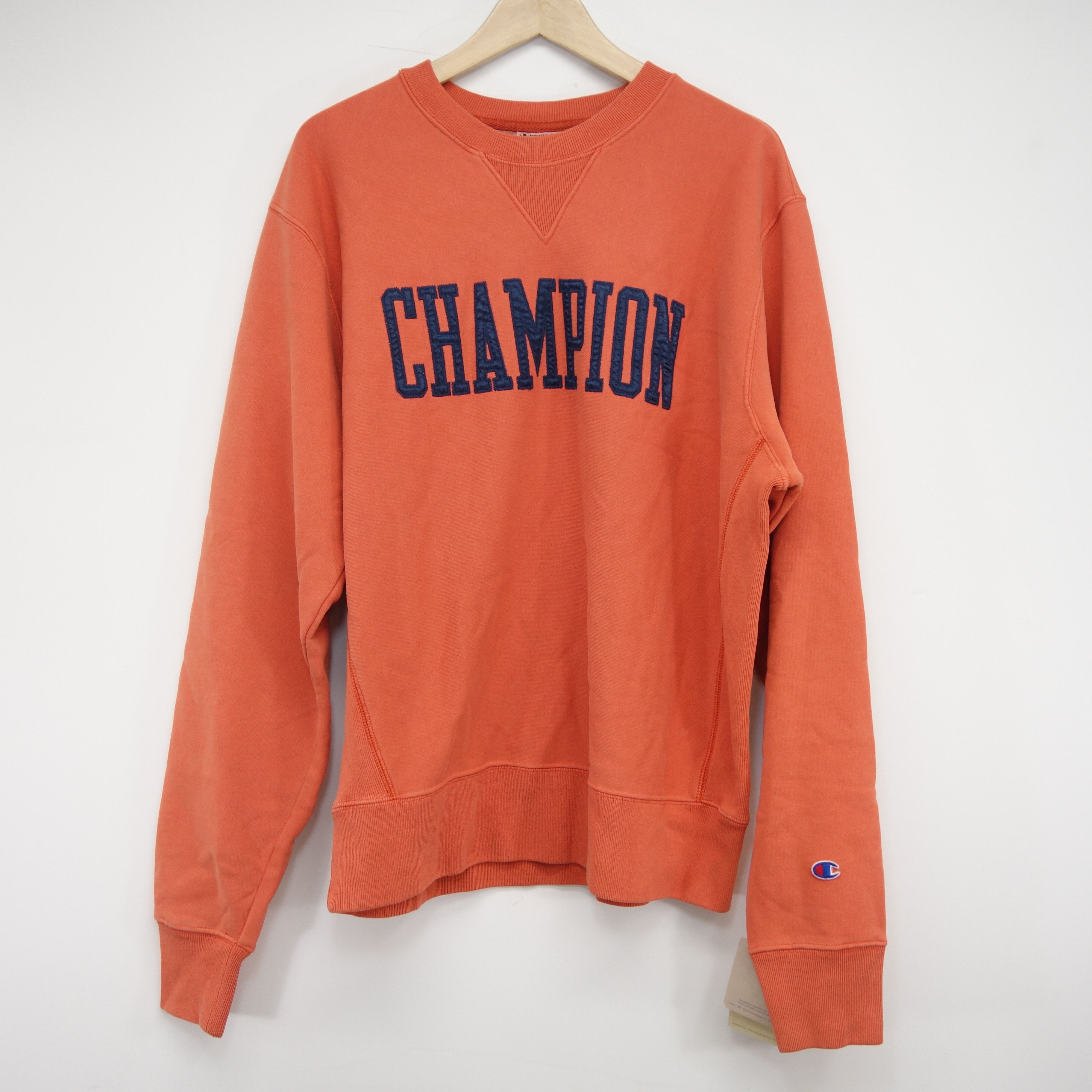 Orange Crewneck Script Logo Pullover Sweatshirt Size Large