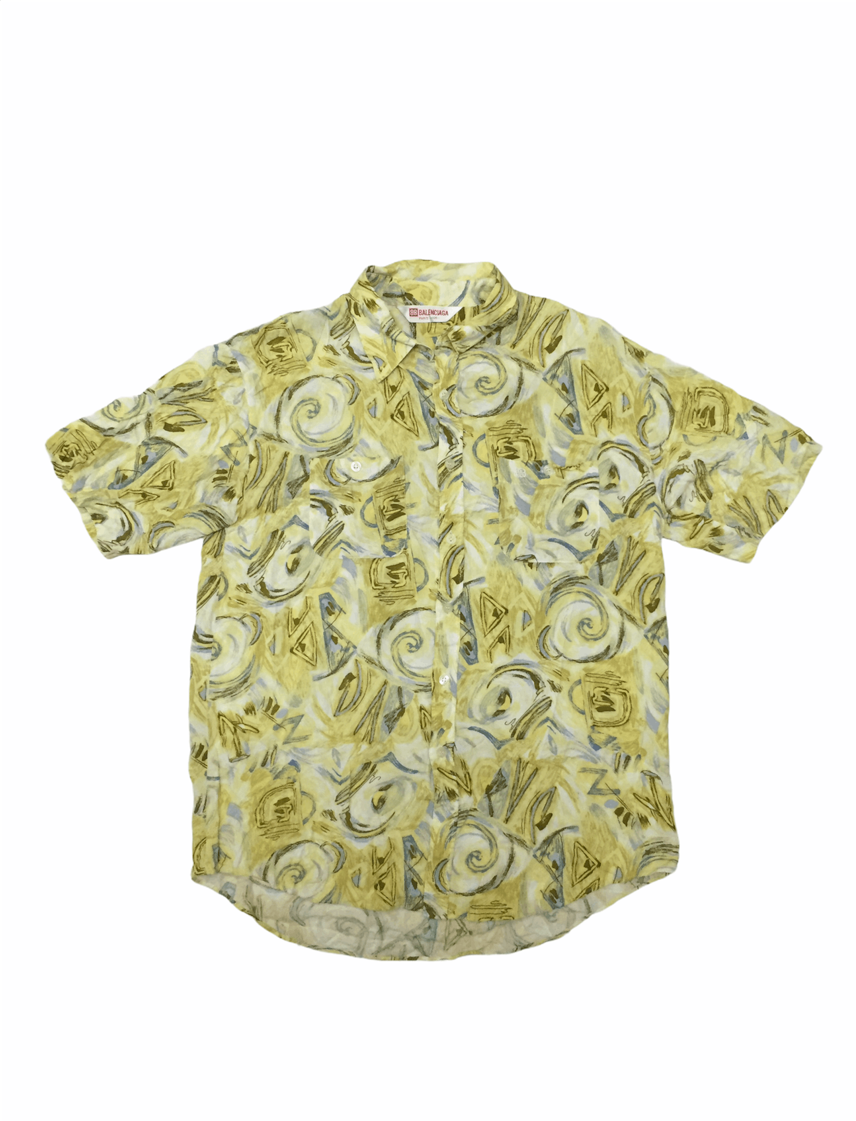 90's Balenciaga abstract yellow rayon shirt