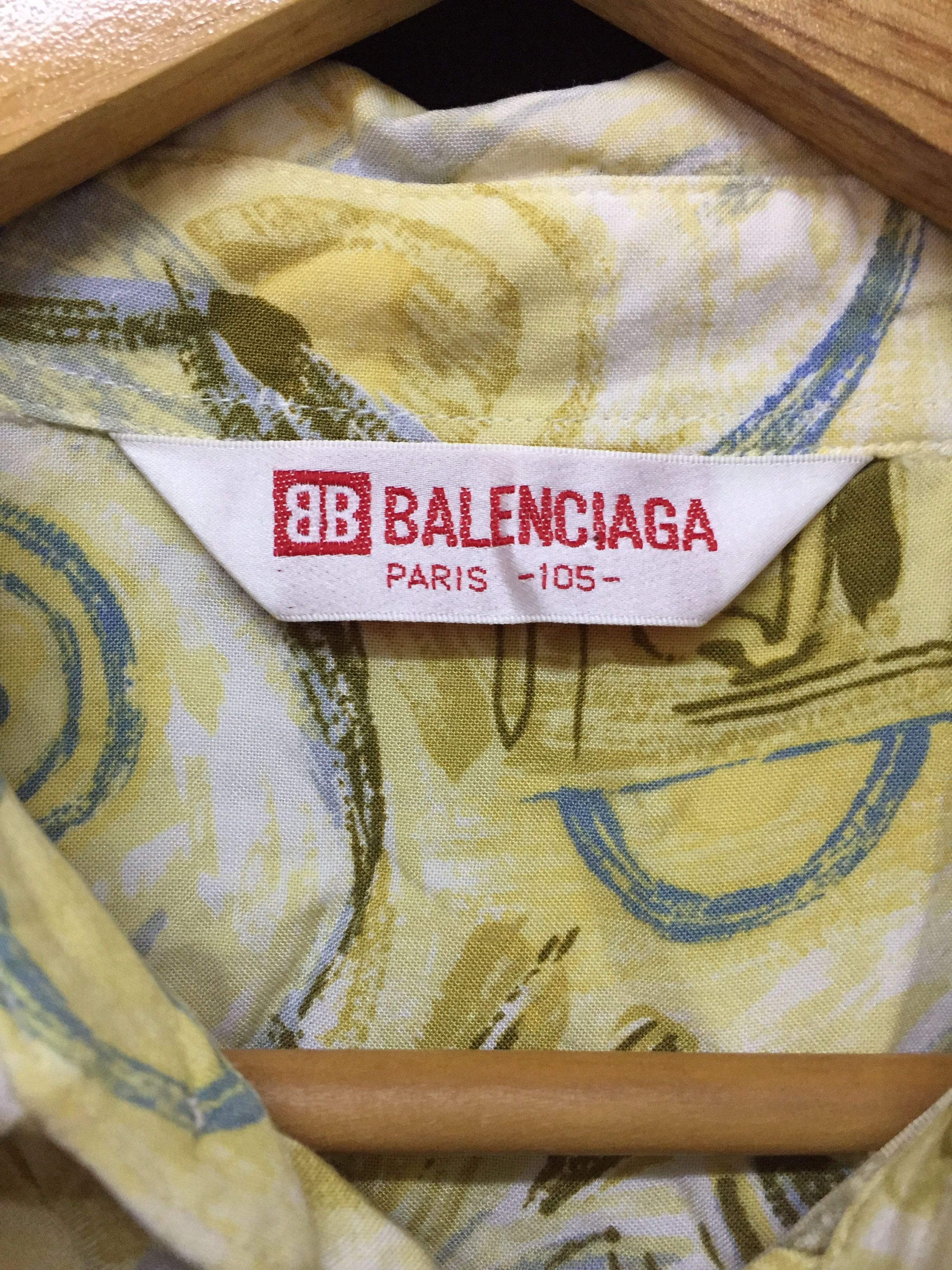 90's Balenciaga abstract yellow rayon shirt
