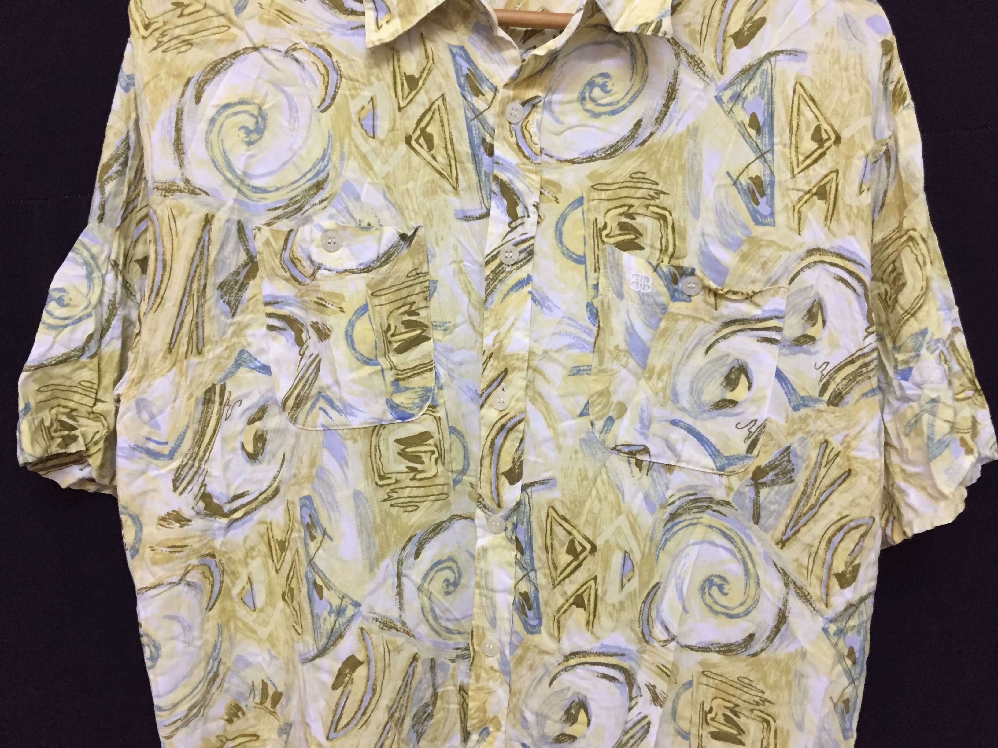 90's Balenciaga abstract yellow rayon shirt