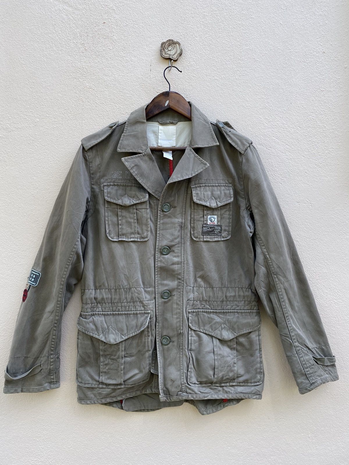 DIESEL Men's Patched Military Type Shoulder Straps Jacket