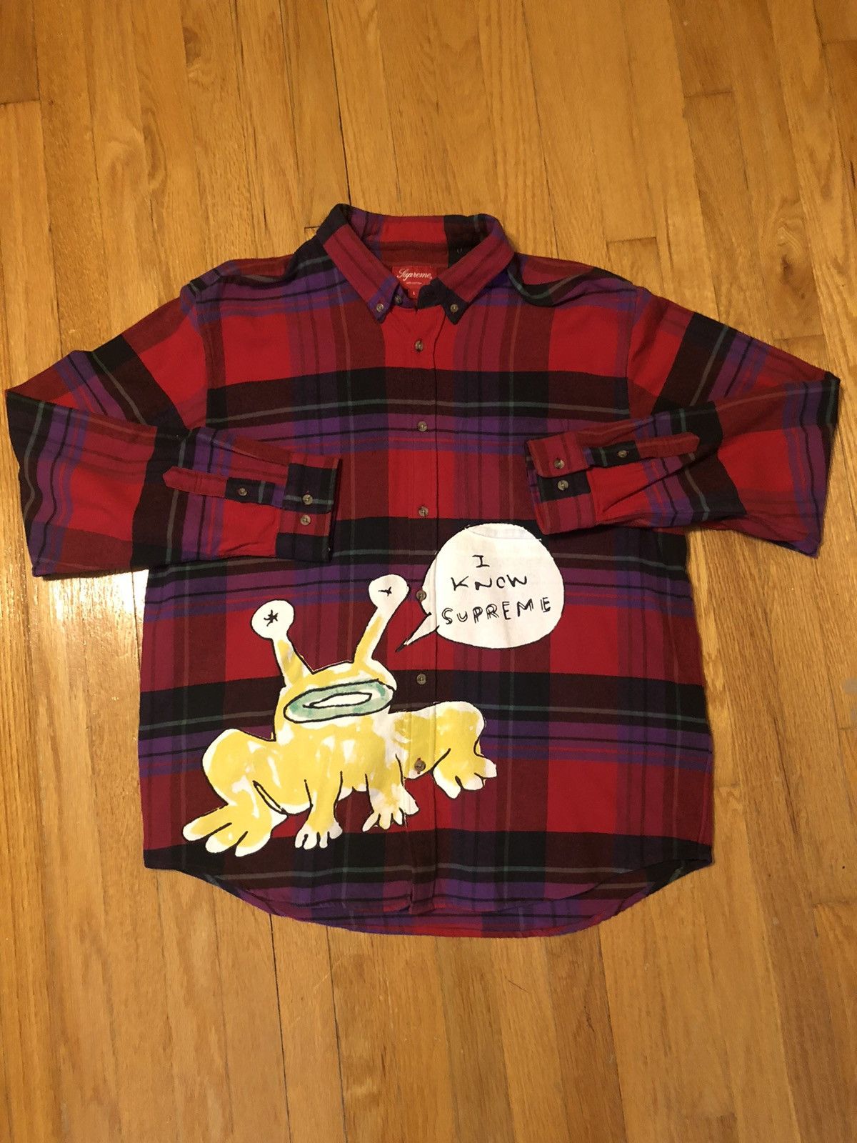 Supreme Daniel Johnston Plaid Flannel frog shirt “I know supreme