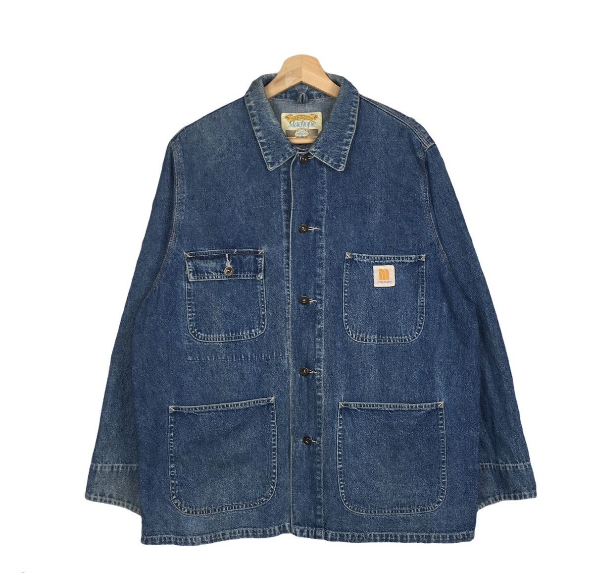 Vintage Authentic Denim Blue Chore Jacket Button Up Workwear Original Distressed Style Frenchwork Streetwear Japanese Brand 2024 Size Medium