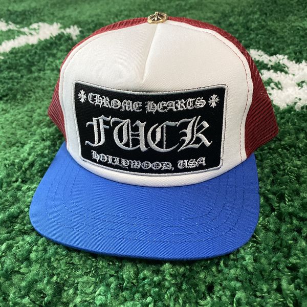 Chrome Hearts Chrome Hearts Fuck Trucker Hat Blue & Red | Grailed