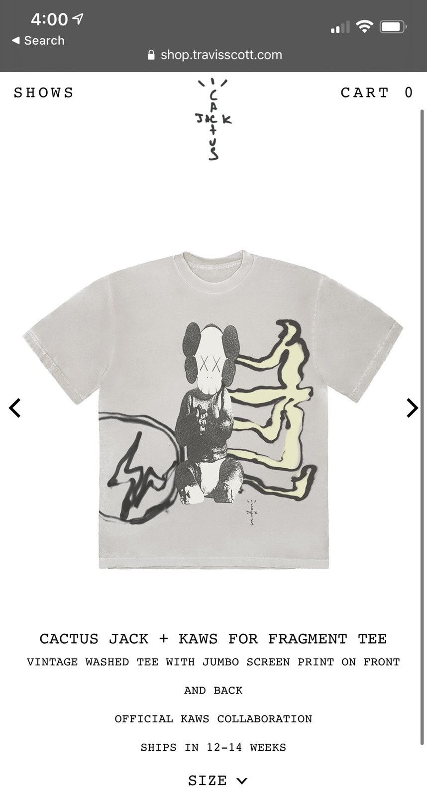 Travis scott x Fragment x Kaws tee