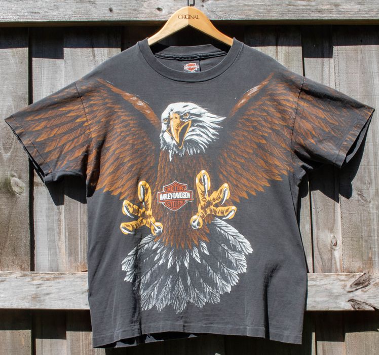 Vintage 1993 Flying Spread Winged Bald Eagle Faded Black | Grailed