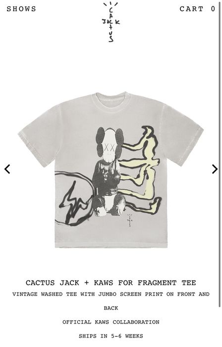 Travis Scott CACTUS JACK X KAWS FOR FRAGMENT TEE | Grailed