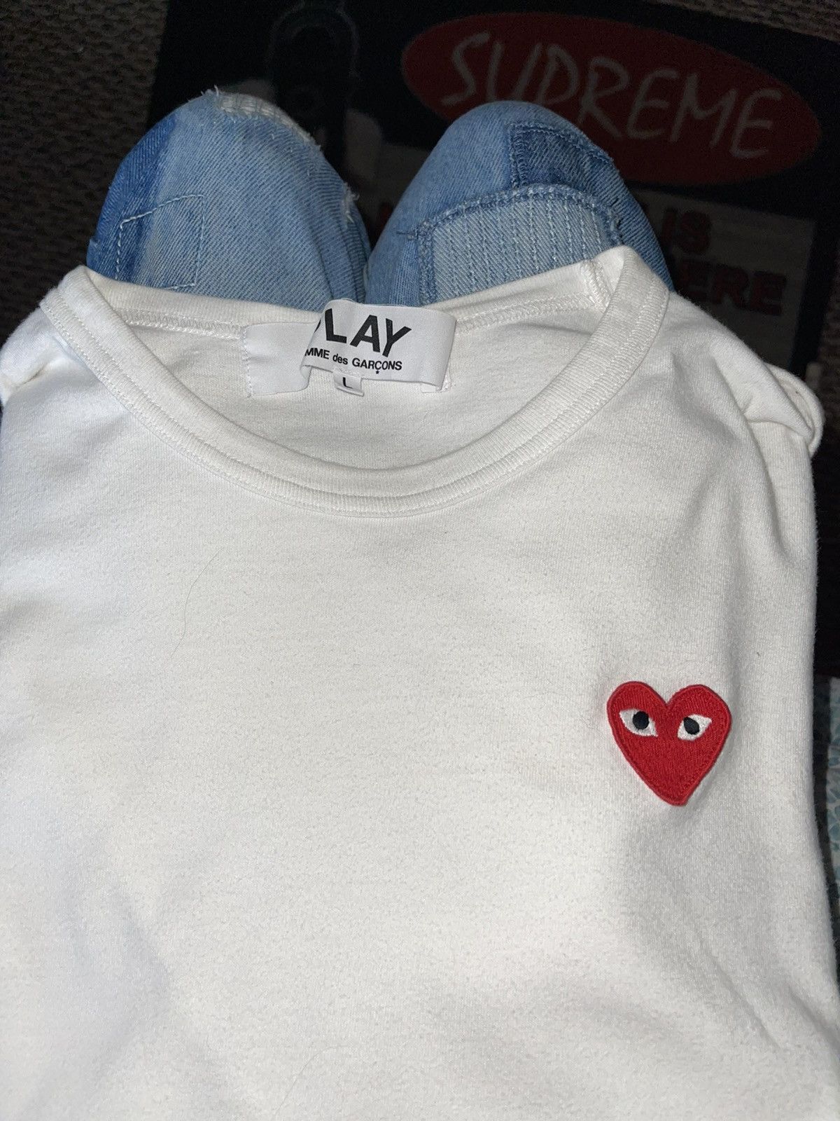 Comme des Garcons Comme Des Garçon Play White Tee Size US L / EU 52-54 / 3 - 4 Thumbnail