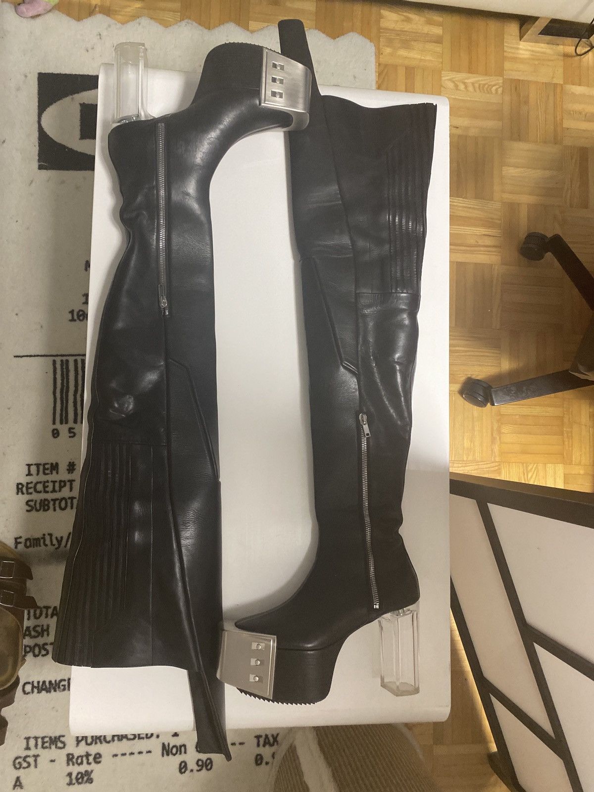 Rick Owens × Rick Owens Drkshdw THIGH HIGH BEZEL KISS BOOTS