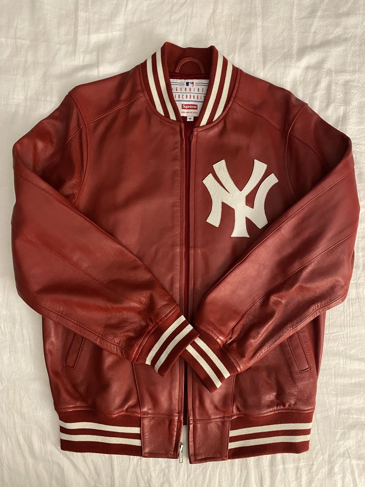 Supreme Yankees Leather Varsity Jacket Red Men's - SS15 - US