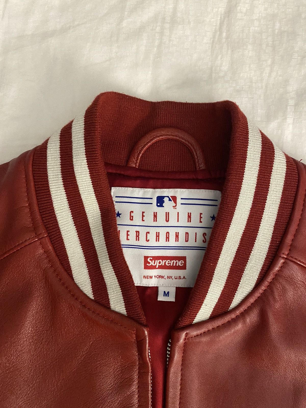 Supreme Supreme Red Leather Yankee Varsity Jacket | Grailed