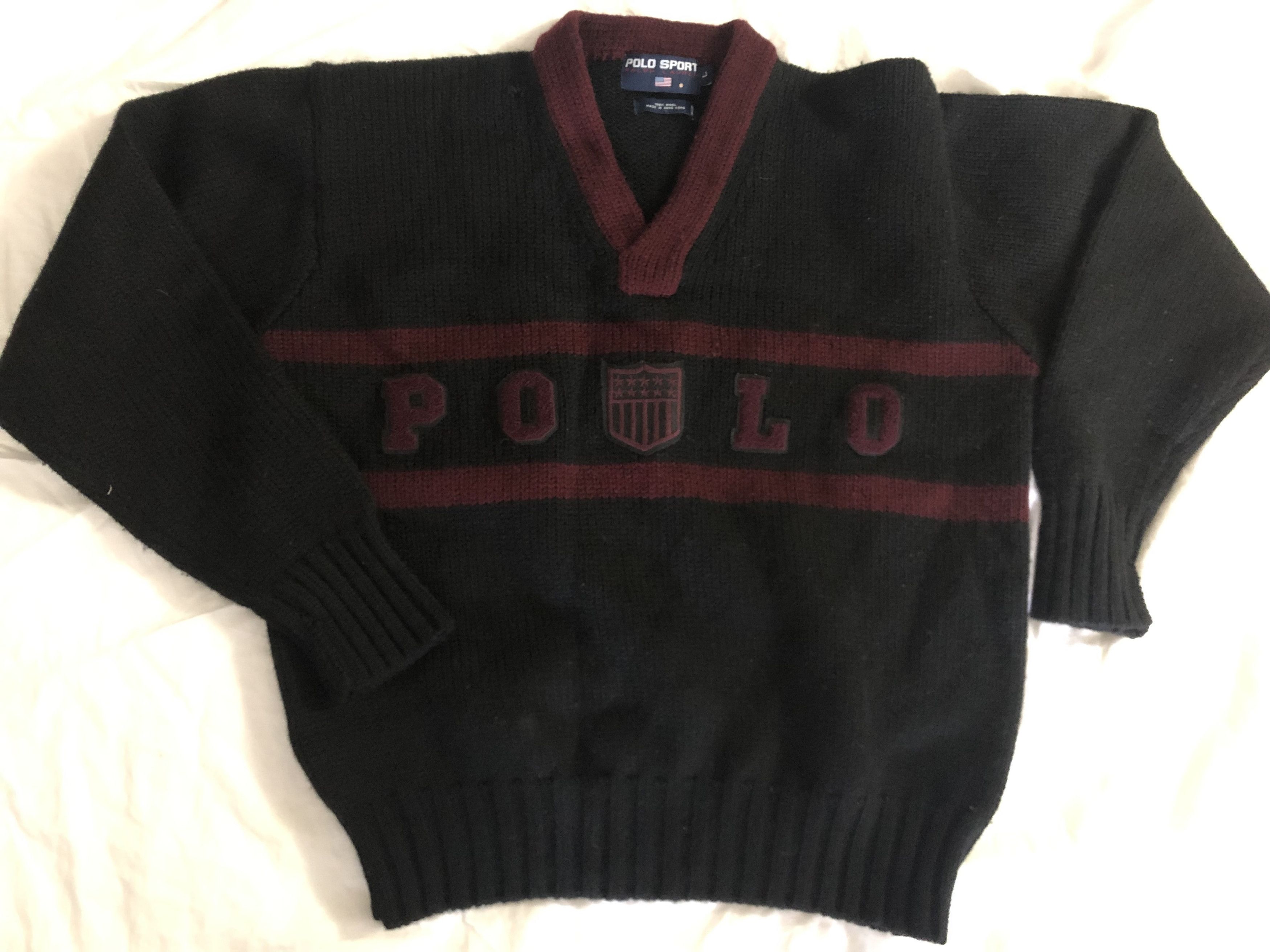 Vintage Polo Ralph Lauren V-Neck Shield Knit XL