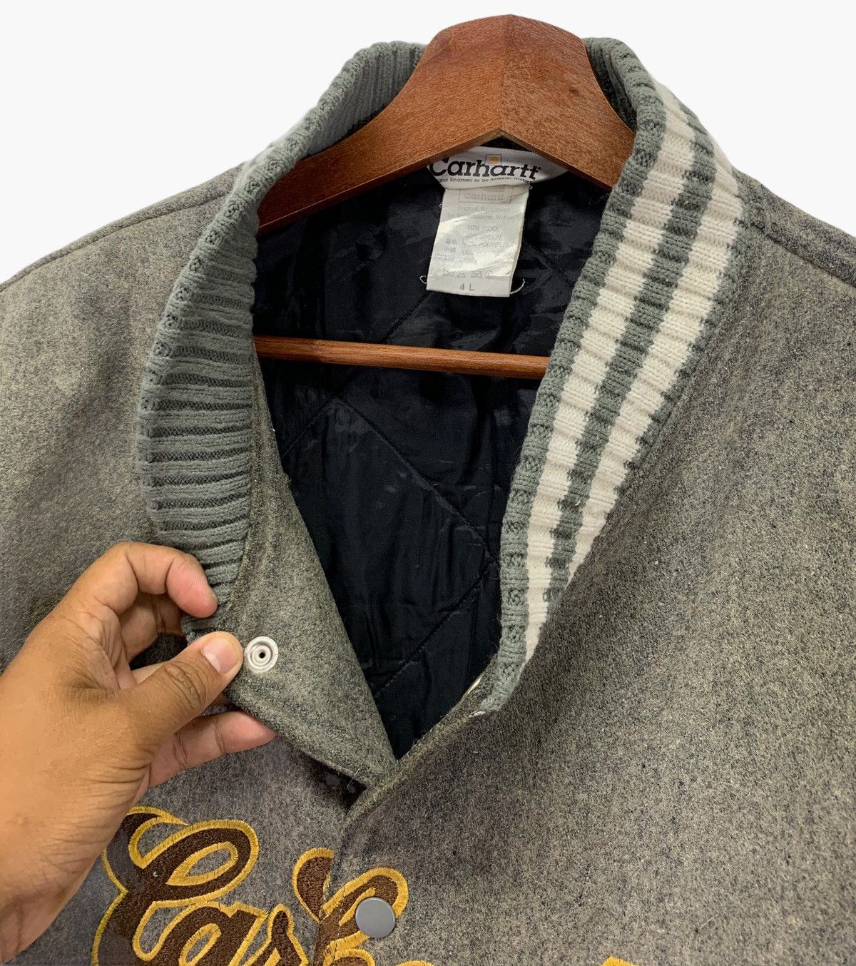 Carhartt × Carhartt Wip Vintage Carhartt Varsity Sweater Oversize Wool Size US XXL / EU 58 / 5 - 5 Thumbnail