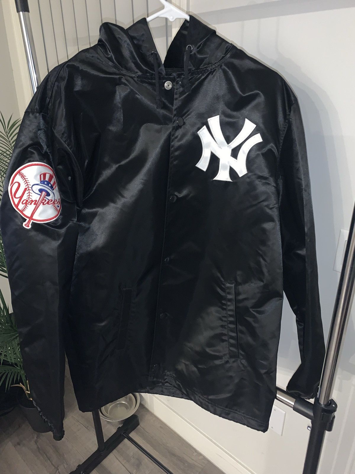 Image of Mlb x Supreme Black New York Satin Hooded Jacket, Men's (Size XL)