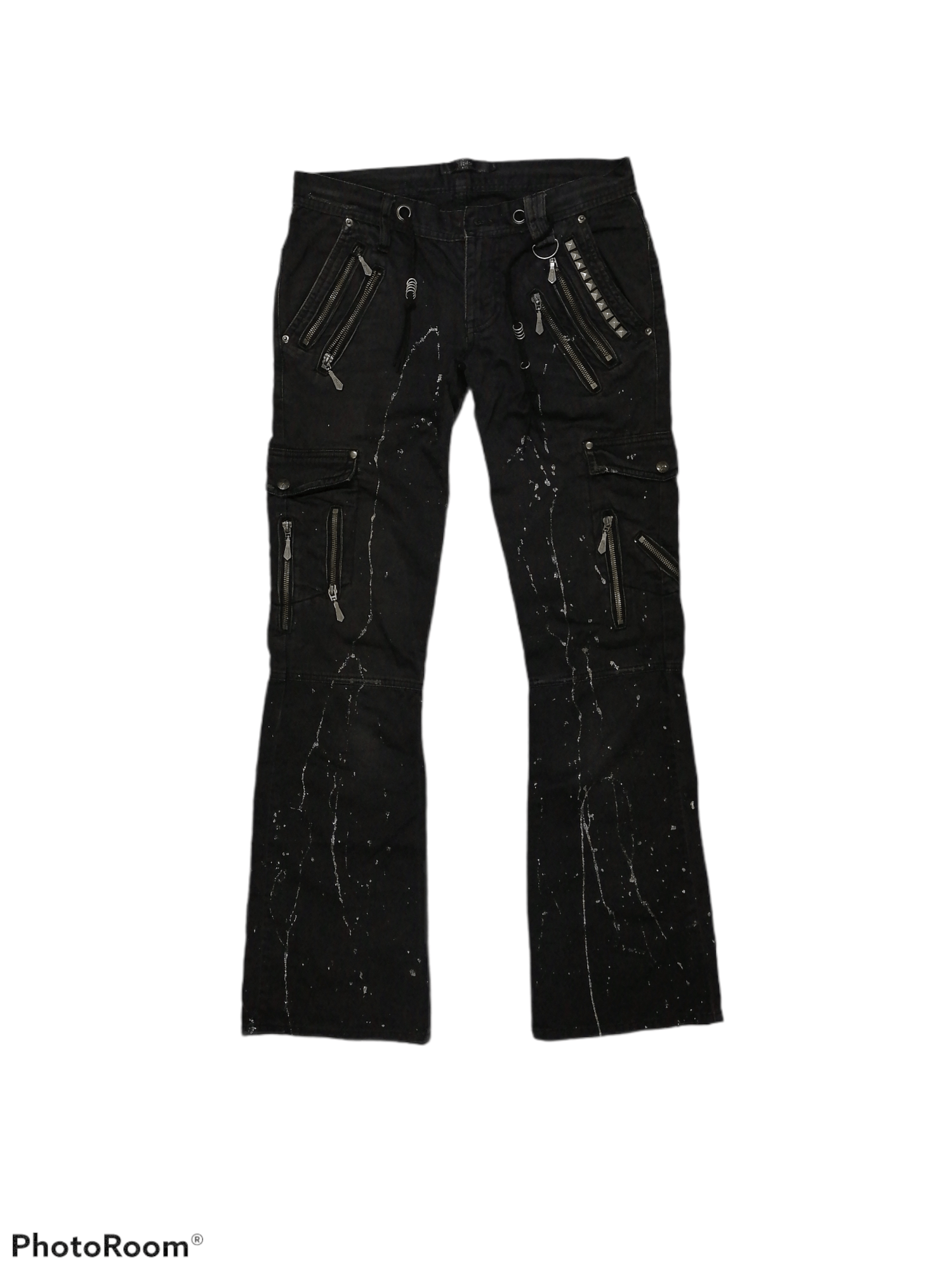 Japanese Brand Midas Studded Multipocket Splattered Bootcut Cargo Pants Size US 30 / EU 46 - 1 Thumbnail