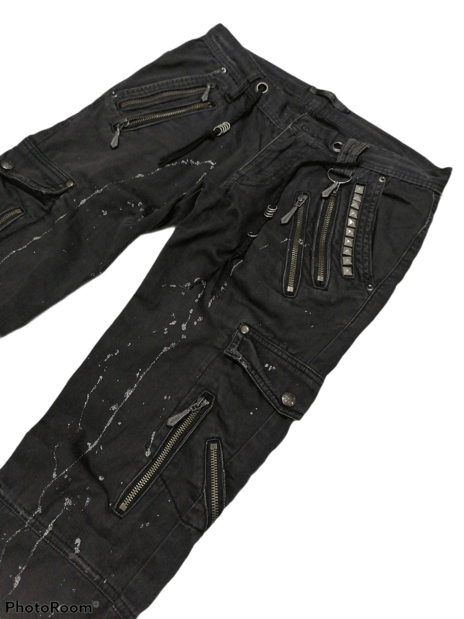 Japanese Brand Midas Studded Multipocket Splattered Bootcut Cargo Pants Size US 30 / EU 46 - 4 Thumbnail