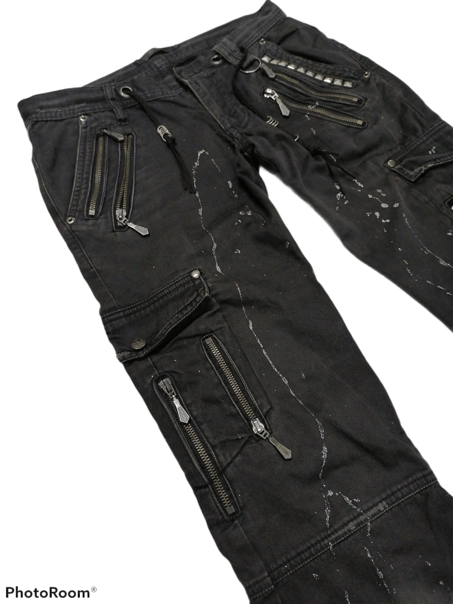 Japanese Brand Midas Studded Multipocket Splattered Bootcut Cargo Pants Size US 30 / EU 46 - 3 Thumbnail