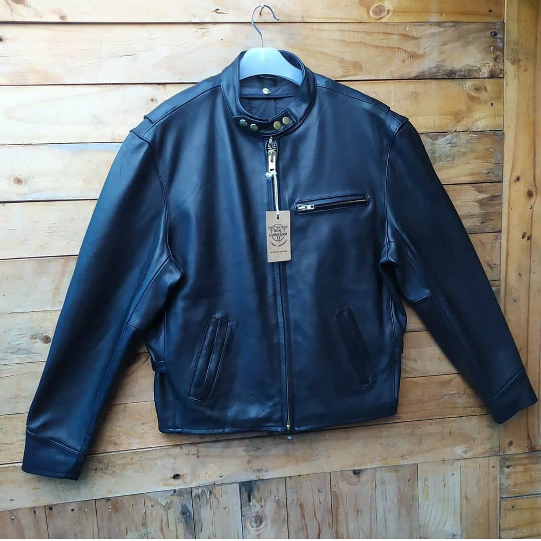 Genuine Leather MORGAN PRODUCTIONS LEATHER CAFE RACER MOTORCYCLE JACKET Size US L / EU 52-54 / 3 - 5 Thumbnail