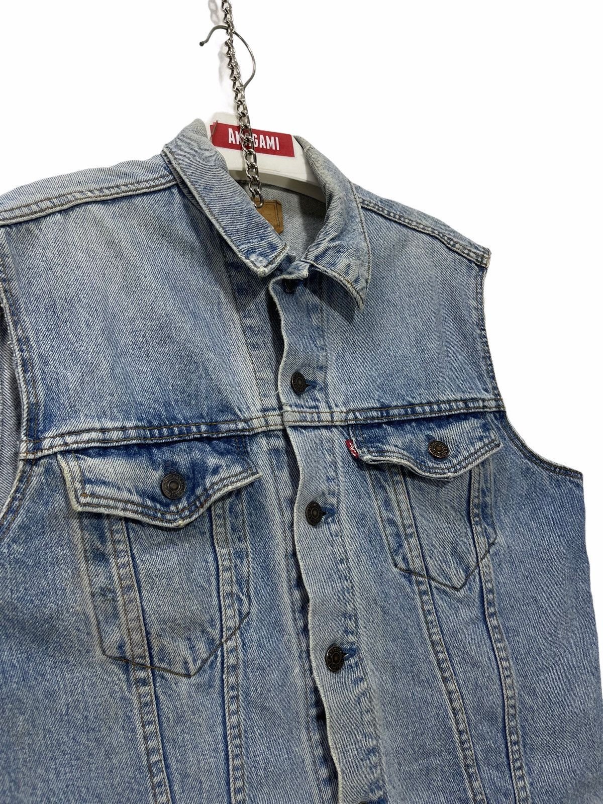Levi's Vintage Clothing Vtg 90s Levi’s USA Sleeves Cutted Vest Denim Trucker 35🟩 Size US M / EU 48-50 / 2 - 3 Thumbnail
