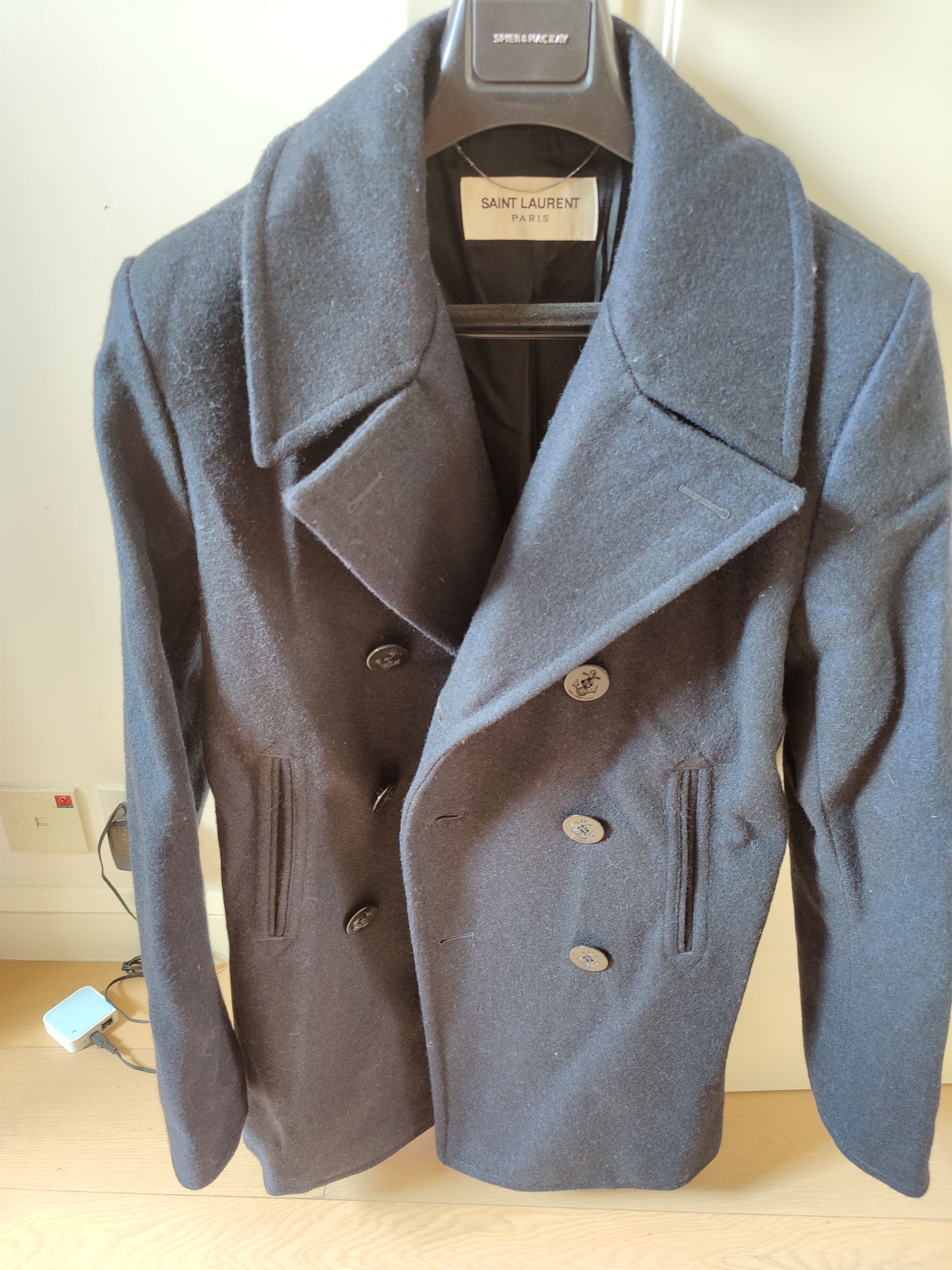 image of Saint Laurent Paris Navy Wool Peacoat, Size 46, Men's